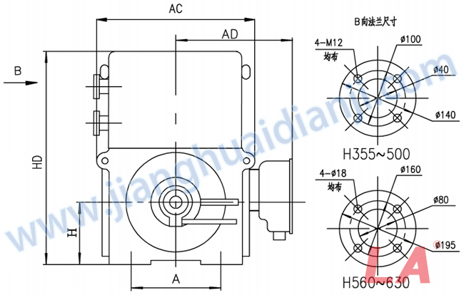 YRKS系列中型高壓三相異步電動(dòng)機(jī)外形及安裝尺寸圖 - 六安江淮電機(jī)有限公司