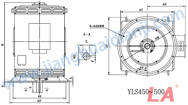 YLS系列高壓立式三相異步電動機外形及安裝尺寸圖(YLS450-630 IP23 10KV) - 六安江淮電機有限公司