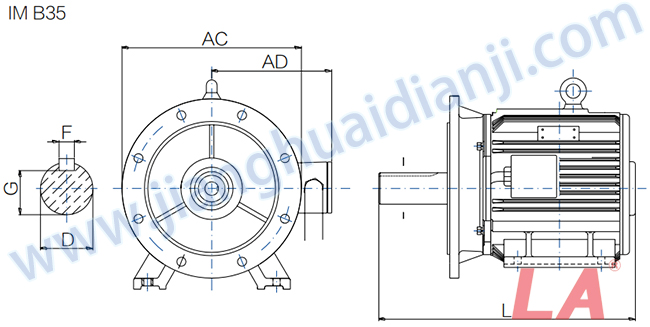 YE2系列冷卻塔專(zhuān)用電機(jī)外形及安裝尺寸圖IMB35 - 六安江淮電機(jī)有限公司